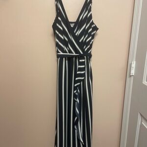 LOFT Blue Maxi Dress with Green and White Stripes